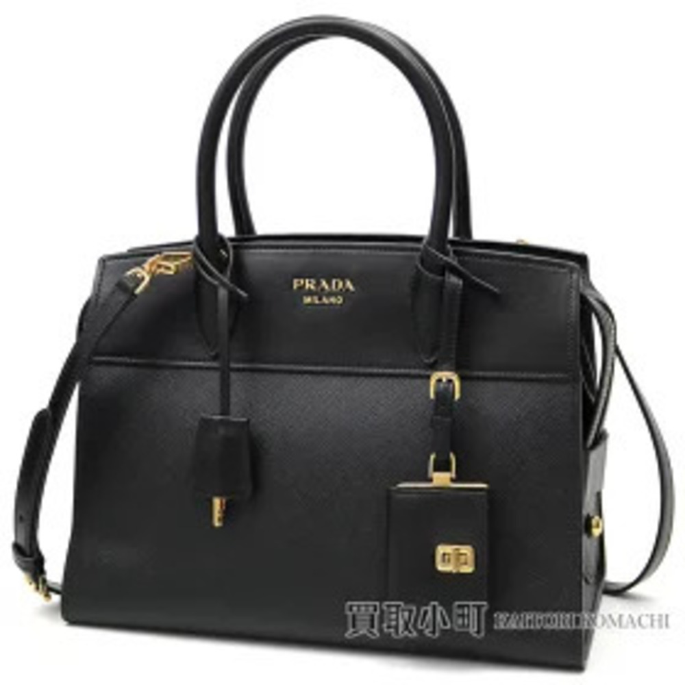 Prada Esplanade Bag Saffiano City Calf Metal Black Leather Shoulder Tote
